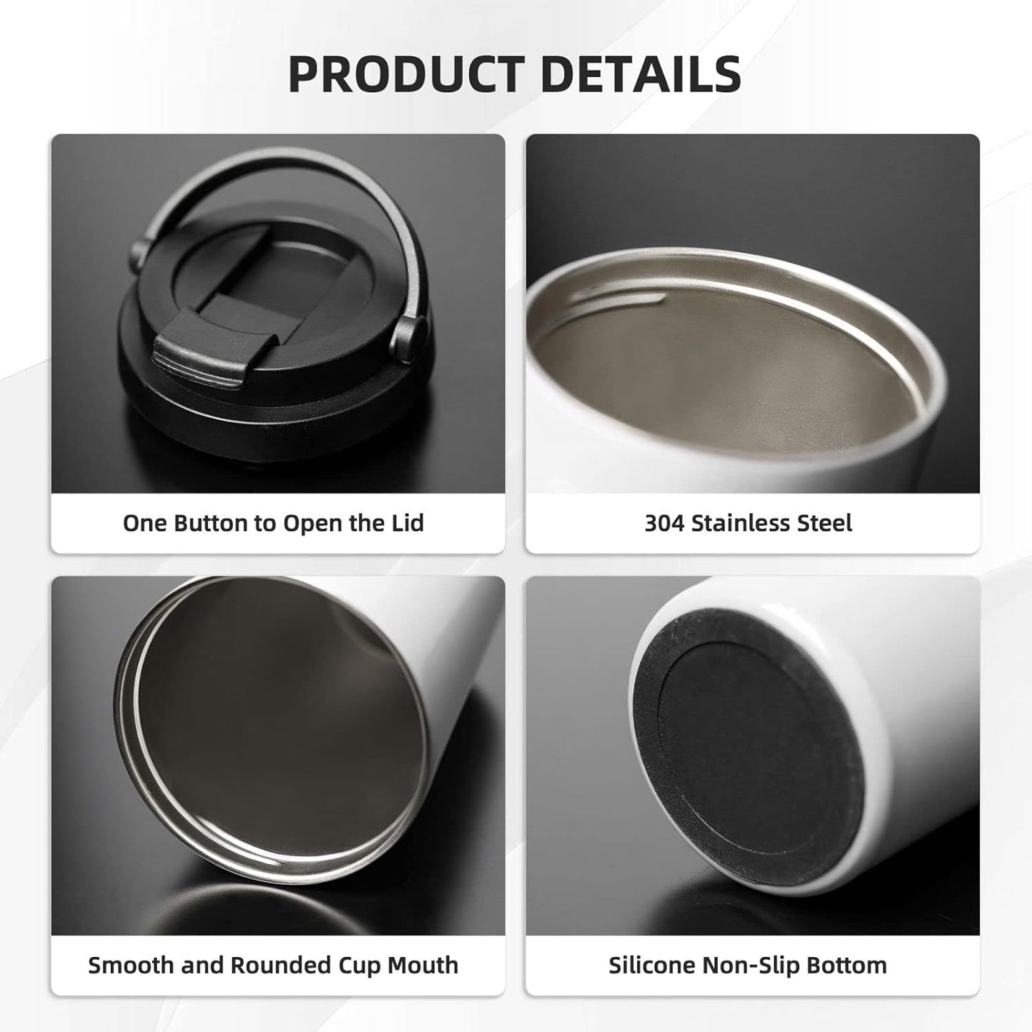 Orange And Blue Floral Print Leak Proof Coffee Travel Cup | Double Wall Stainless Steel Insulated Tumbler Flip Lid Portable Car Driving Coffee Drinking Vessel