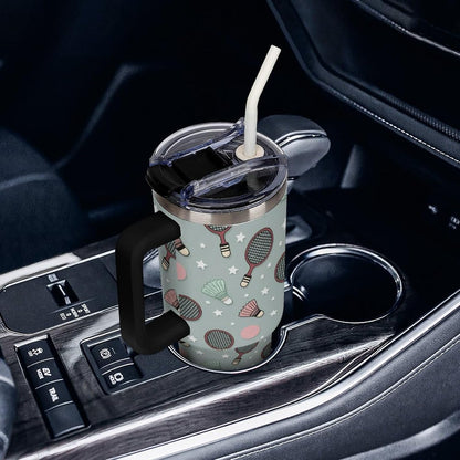 Leakproof Tumbler Vacuum Sealed Car Holder Friendly For Travel Simple Minimalist White Poppy Flower Pattern Coffee Mug Light Rose Red-style-27 - Colors C