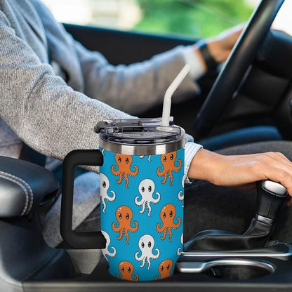Leakproof Tumbler Vacuum Sealed Car Holder Friendly For Travel Simple Minimalist White Poppy Flower Pattern Coffee Mug Light Rose Red-style-27 - Colors C
