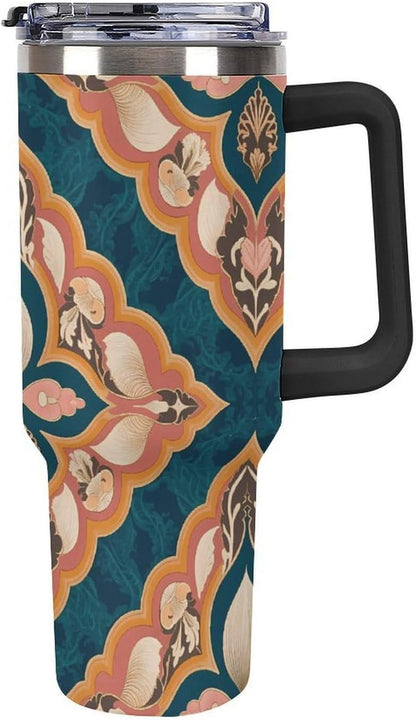 Leakproof Tumbler Vacuum Sealed Car Holder Friendly For Travel Simple Minimalist White Poppy Flower Pattern Coffee Mug Light Rose Red-style-27 - Colors C