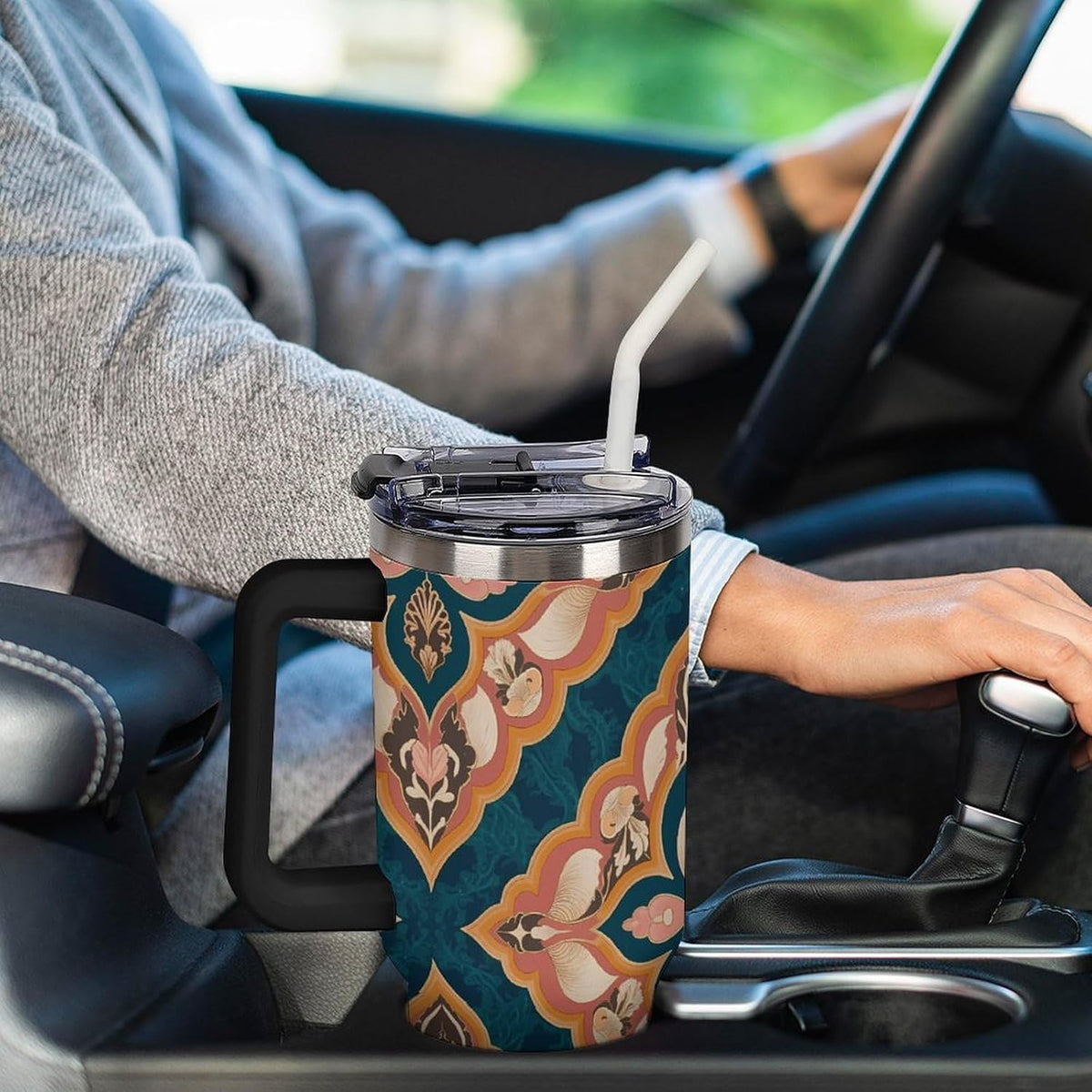 Leakproof Tumbler Vacuum Sealed Car Holder Friendly For Travel Simple Minimalist White Poppy Flower Pattern Coffee Mug Light Rose Red-style-27 - Colors C