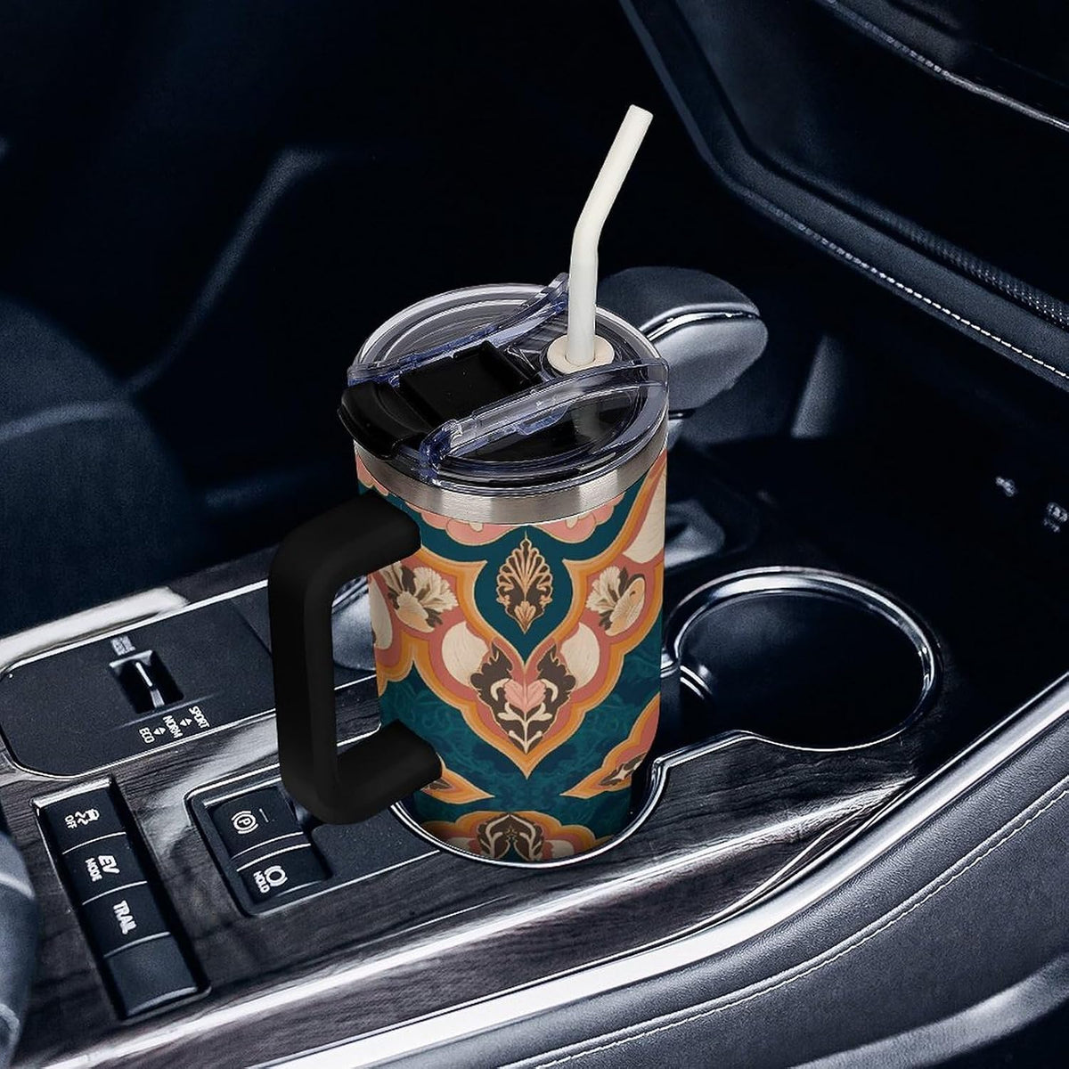 Leakproof Tumbler Vacuum Sealed Car Holder Friendly For Travel Simple Minimalist White Poppy Flower Pattern Coffee Mug Light Rose Red-style-27 - Colors C