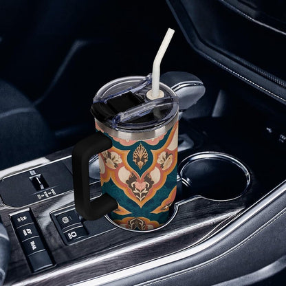 Leakproof Tumbler Vacuum Sealed Car Holder Friendly For Travel Simple Minimalist White Poppy Flower Pattern Coffee Mug Light Rose Red-style-27 - Colors C