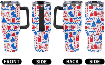 Leakproof Tumbler Vacuum Sealed Car Holder Friendly For Travel Simple Minimalist White Poppy Flower Pattern Coffee Mug Light Rose Red-style-27 - Colors C