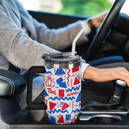 Leakproof Tumbler Vacuum Sealed Car Holder Friendly For Travel Simple Minimalist White Poppy Flower Pattern Coffee Mug Light Rose Red-style-27 - Colors C