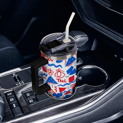 Leakproof Tumbler Vacuum Sealed Car Holder Friendly For Travel Simple Minimalist White Poppy Flower Pattern Coffee Mug Light Rose Red-style-27 - Colors C