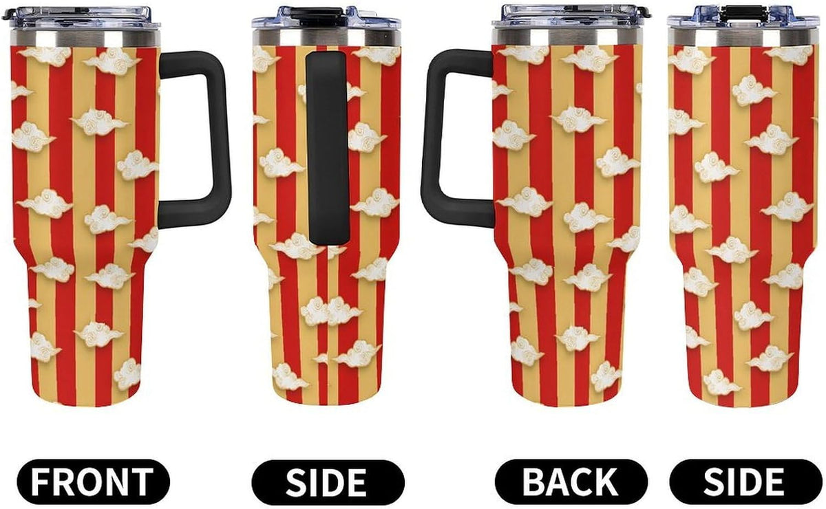 Leakproof Tumbler Vacuum Sealed Car Holder Friendly For Travel Simple Minimalist White Poppy Flower Pattern Coffee Mug Light Rose Red-style-27 - Colors C