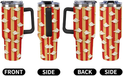 Leakproof Tumbler Vacuum Sealed Car Holder Friendly For Travel Simple Minimalist White Poppy Flower Pattern Coffee Mug Light Rose Red-style-27 - Colors C