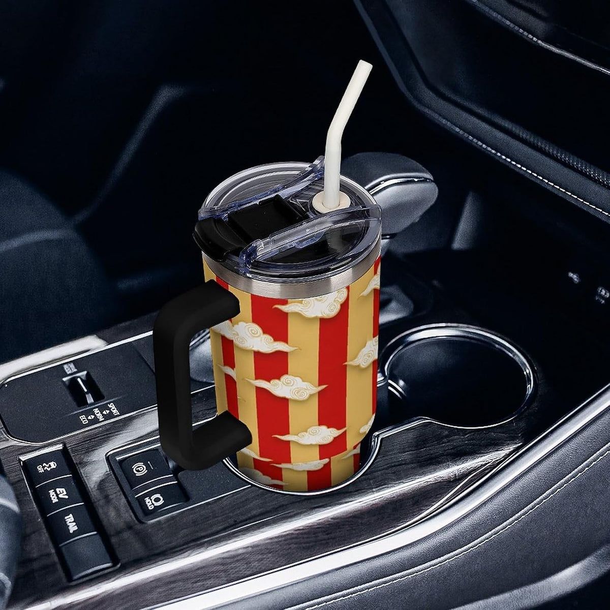 Leakproof Tumbler Vacuum Sealed Car Holder Friendly For Travel Simple Minimalist White Poppy Flower Pattern Coffee Mug Light Rose Red-style-27 - Colors C