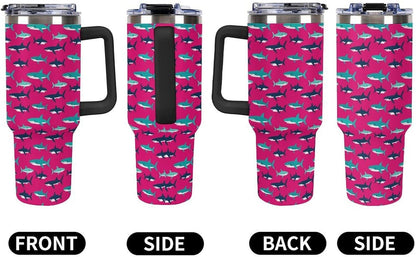 Leakproof Tumbler Vacuum Sealed Car Holder Friendly For Travel Simple Minimalist White Poppy Flower Pattern Coffee Mug Light Rose Red-style-27 - Colors C