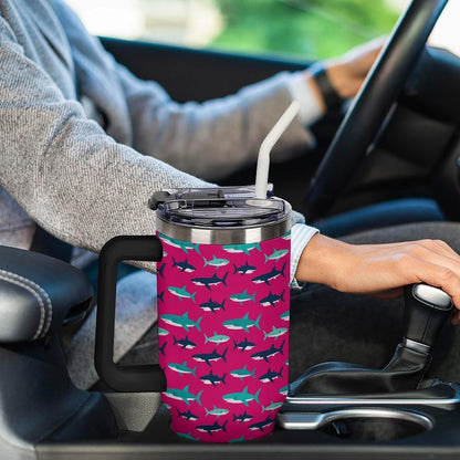 Leakproof Tumbler Vacuum Sealed Car Holder Friendly For Travel Simple Minimalist White Poppy Flower Pattern Coffee Mug Light Rose Red-style-27 - Colors C