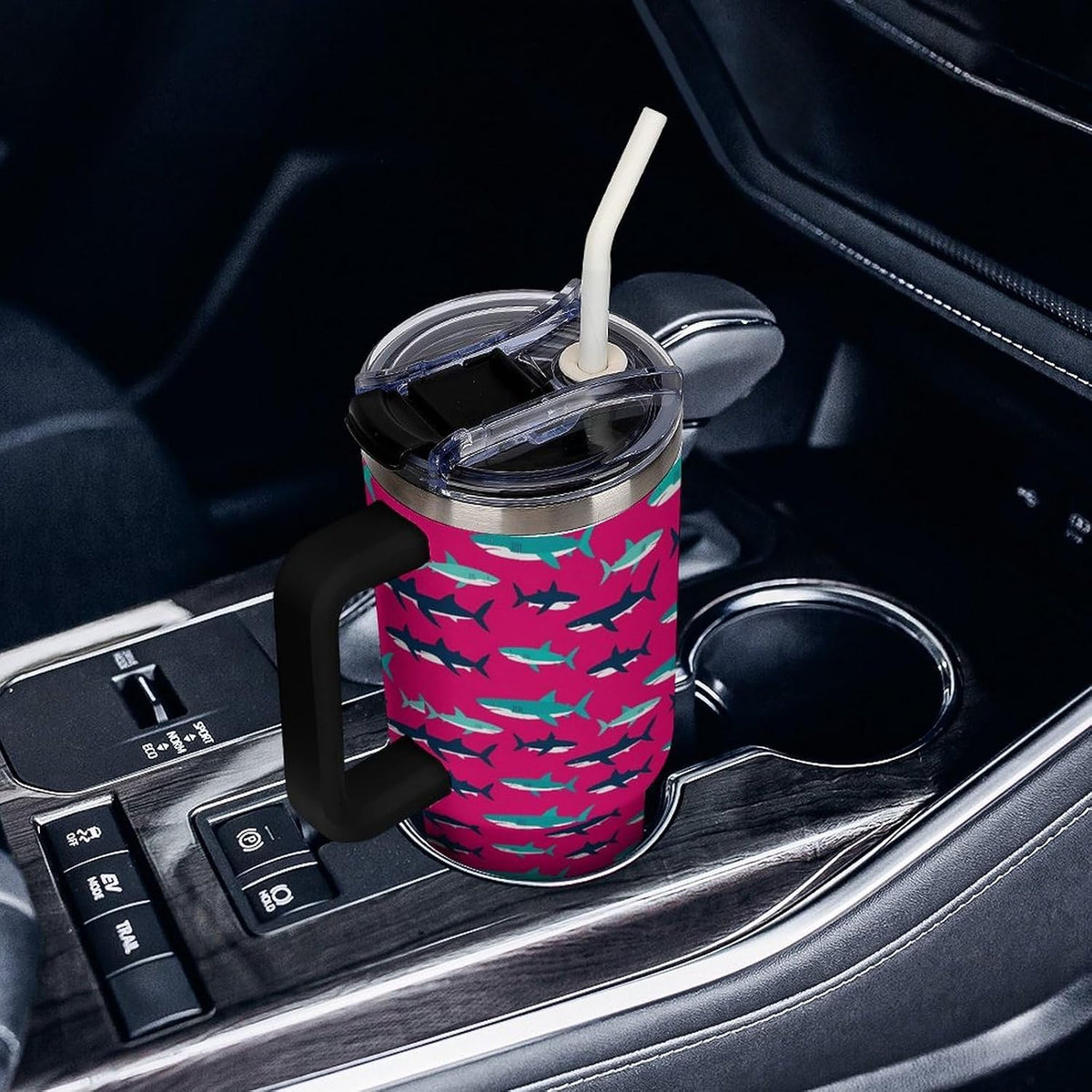 Leakproof Tumbler Vacuum Sealed Car Holder Friendly For Travel Simple Minimalist White Poppy Flower Pattern Coffee Mug Light Rose Red-style-27 - Colors C