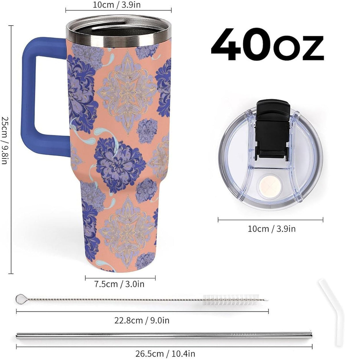 Leakproof Tumbler Vacuum Sealed Car Holder Friendly For Travel Simple Minimalist White Poppy Flower Pattern Coffee Mug Light Rose Red-style-27 - Colors C