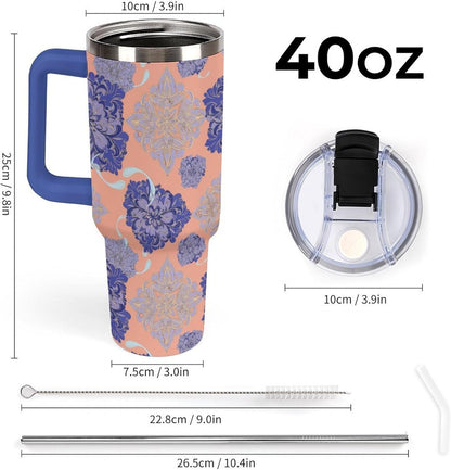 Leakproof Tumbler Vacuum Sealed Car Holder Friendly For Travel Simple Minimalist White Poppy Flower Pattern Coffee Mug Light Rose Red-style-27 - Colors C