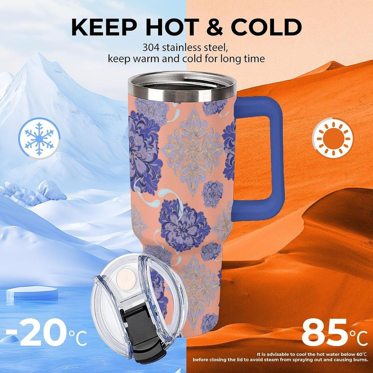 Leakproof Tumbler Vacuum Sealed Car Holder Friendly For Travel Simple Minimalist White Poppy Flower Pattern Coffee Mug Light Rose Red-style-27 - Colors C