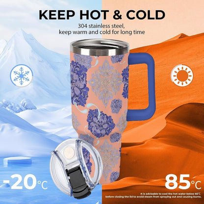 Leakproof Tumbler Vacuum Sealed Car Holder Friendly For Travel Simple Minimalist White Poppy Flower Pattern Coffee Mug Light Rose Red-style-27 - Colors C