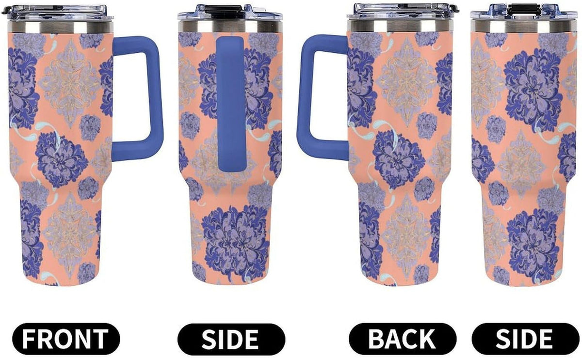 Leakproof Tumbler Vacuum Sealed Car Holder Friendly For Travel Simple Minimalist White Poppy Flower Pattern Coffee Mug Light Rose Red-style-27 - Colors C