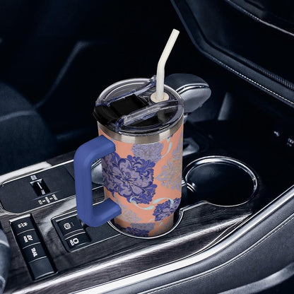 Leakproof Tumbler Vacuum Sealed Car Holder Friendly For Travel Simple Minimalist White Poppy Flower Pattern Coffee Mug Light Rose Red-style-27 - Colors C