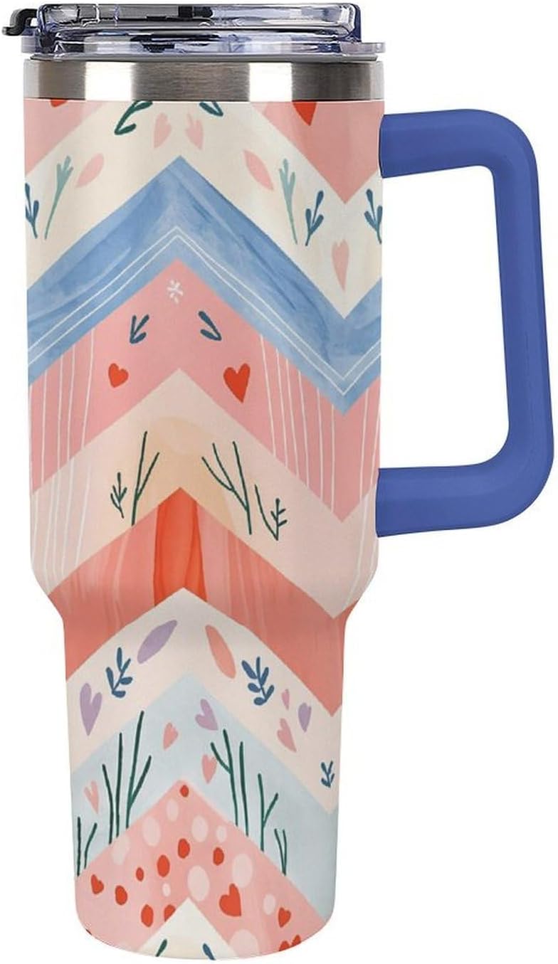 Leakproof Tumbler Vacuum Sealed Car Holder Friendly For Travel Simple Minimalist White Poppy Flower Pattern Coffee Mug Light Rose Red-style-27 - Colors C