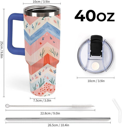Leakproof Tumbler Vacuum Sealed Car Holder Friendly For Travel Simple Minimalist White Poppy Flower Pattern Coffee Mug Light Rose Red-style-27 - Colors C