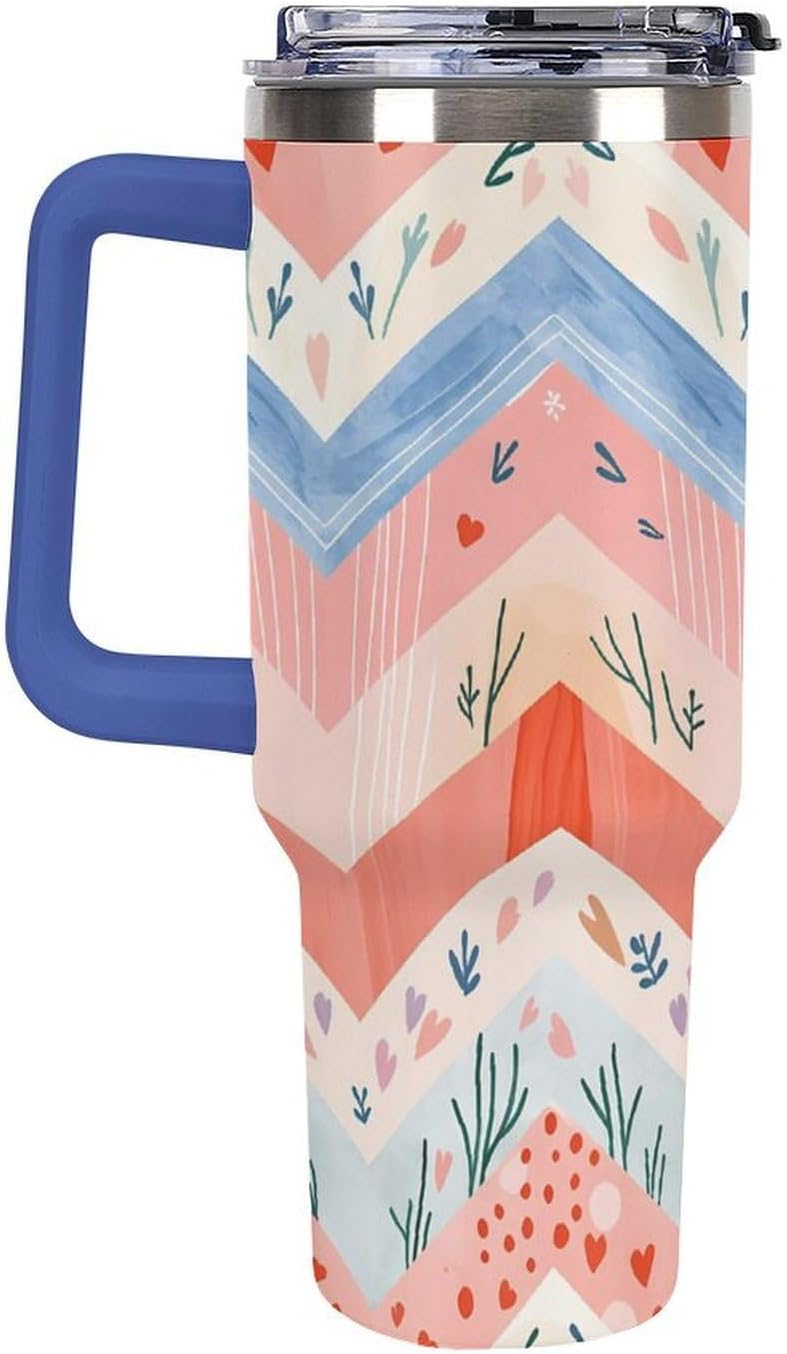Leakproof Tumbler Vacuum Sealed Car Holder Friendly For Travel Simple Minimalist White Poppy Flower Pattern Coffee Mug Light Rose Red-style-27 - Colors C