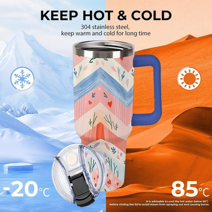 Leakproof Tumbler Vacuum Sealed Car Holder Friendly For Travel Simple Minimalist White Poppy Flower Pattern Coffee Mug Light Rose Red-style-27 - Colors C