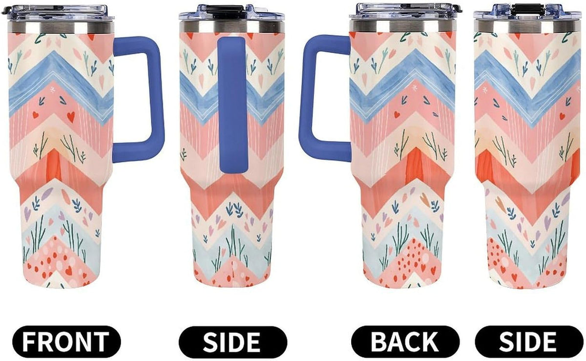 Leakproof Tumbler Vacuum Sealed Car Holder Friendly For Travel Simple Minimalist White Poppy Flower Pattern Coffee Mug Light Rose Red-style-27 - Colors C