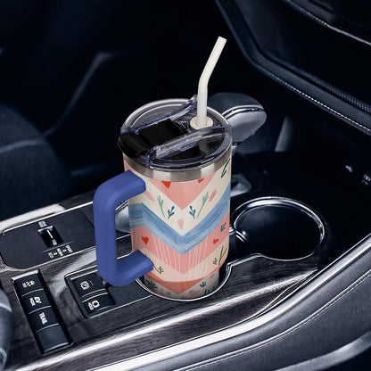 Leakproof Tumbler Vacuum Sealed Car Holder Friendly For Travel Simple Minimalist White Poppy Flower Pattern Coffee Mug Light Rose Red-style-27 - Colors C