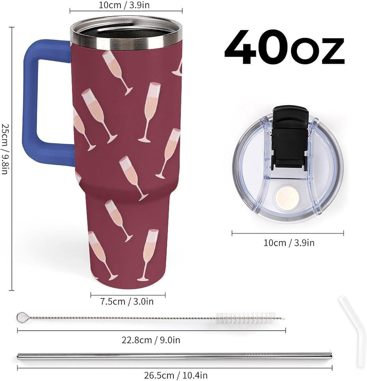 Leakproof Tumbler Vacuum Sealed Car Holder Friendly For Travel Simple Minimalist White Poppy Flower Pattern Coffee Mug Light Rose Red-style-27 - Colors C
