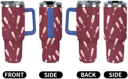 Leakproof Tumbler Vacuum Sealed Car Holder Friendly For Travel Simple Minimalist White Poppy Flower Pattern Coffee Mug Light Rose Red-style-27 - Colors C
