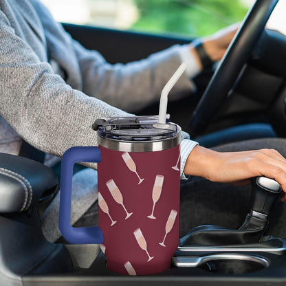 Leakproof Tumbler Vacuum Sealed Car Holder Friendly For Travel Simple Minimalist White Poppy Flower Pattern Coffee Mug Light Rose Red-style-27 - Colors C