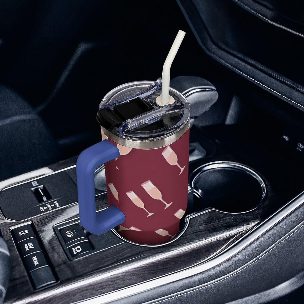 Leakproof Tumbler Vacuum Sealed Car Holder Friendly For Travel Simple Minimalist White Poppy Flower Pattern Coffee Mug Light Rose Red-style-27 - Colors C