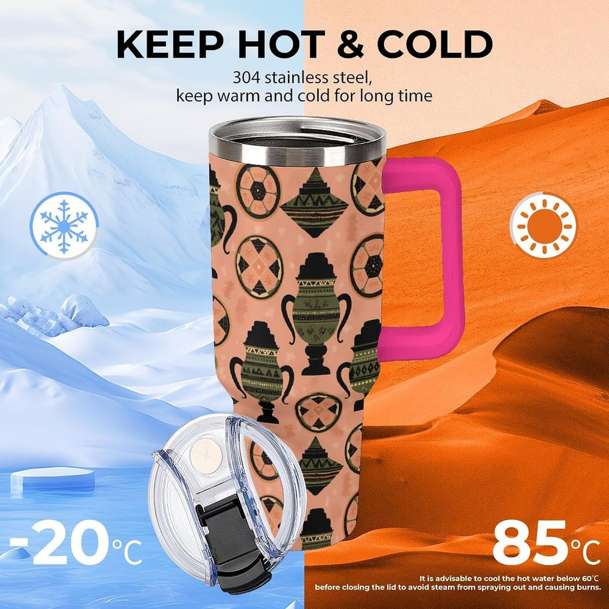 Leakproof Tumbler Vacuum Sealed Car Holder Friendly For Travel Simple Minimalist White Poppy Flower Pattern Coffee Mug Light Rose Red-style-27 - Colors C