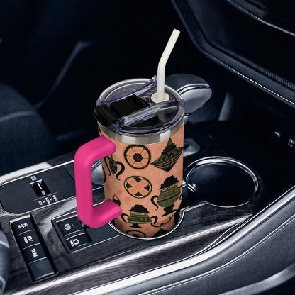 Leakproof Tumbler Vacuum Sealed Car Holder Friendly For Travel Simple Minimalist White Poppy Flower Pattern Coffee Mug Light Rose Red-style-27 - Colors C