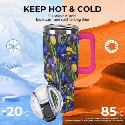 Leakproof Tumbler Vacuum Sealed Car Holder Friendly For Travel Simple Minimalist White Poppy Flower Pattern Coffee Mug Light Rose Red-style-27 - Colors C