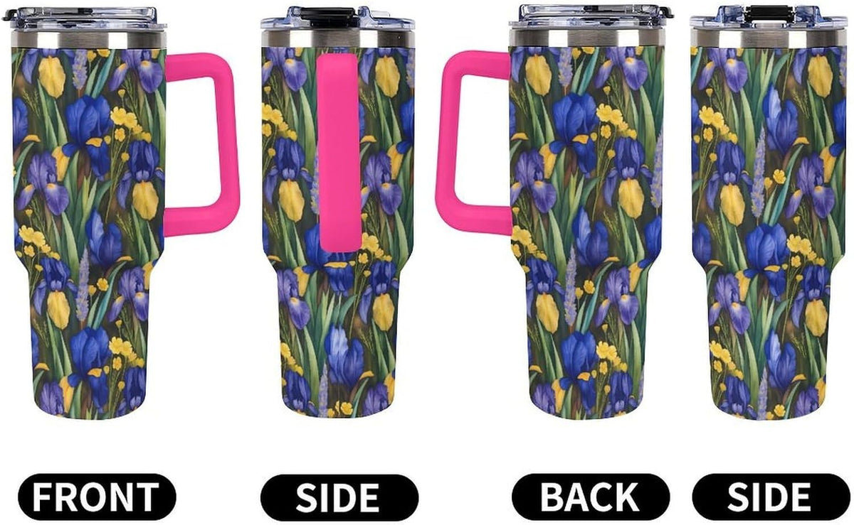Leakproof Tumbler Vacuum Sealed Car Holder Friendly For Travel Simple Minimalist White Poppy Flower Pattern Coffee Mug Light Rose Red-style-27 - Colors C