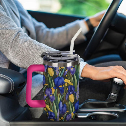 Leakproof Tumbler Vacuum Sealed Car Holder Friendly For Travel Simple Minimalist White Poppy Flower Pattern Coffee Mug Light Rose Red-style-27 - Colors C