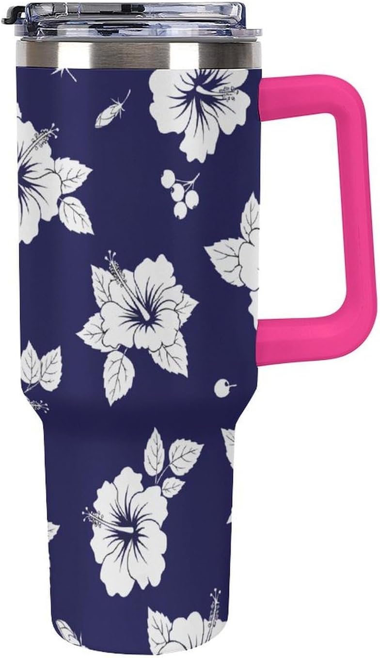 Leakproof Tumbler Vacuum Sealed Car Holder Friendly For Travel Simple Minimalist White Poppy Flower Pattern Coffee Mug Light Rose Red-style-27 - Colors C