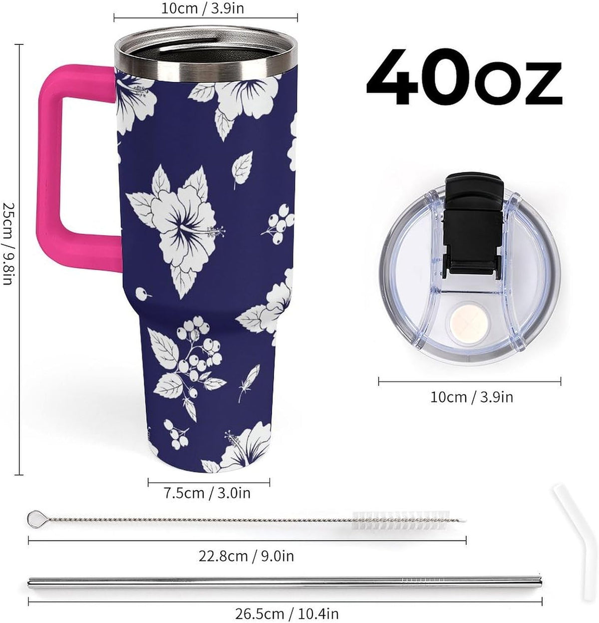 Leakproof Tumbler Vacuum Sealed Car Holder Friendly For Travel Simple Minimalist White Poppy Flower Pattern Coffee Mug Light Rose Red-style-27 - Colors C