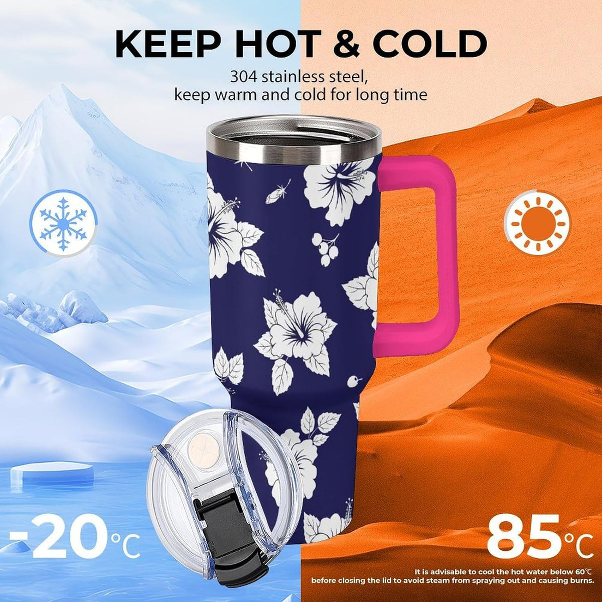 Leakproof Tumbler Vacuum Sealed Car Holder Friendly For Travel Simple Minimalist White Poppy Flower Pattern Coffee Mug Light Rose Red-style-27 - Colors C