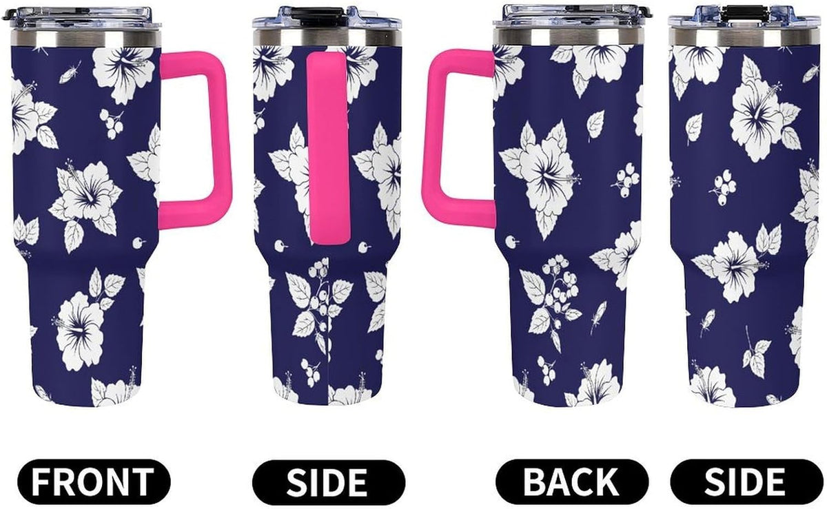 Leakproof Tumbler Vacuum Sealed Car Holder Friendly For Travel Simple Minimalist White Poppy Flower Pattern Coffee Mug Light Rose Red-style-27 - Colors C
