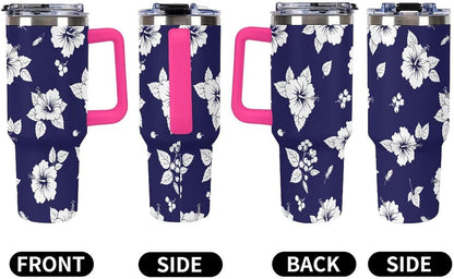 Leakproof Tumbler Vacuum Sealed Car Holder Friendly For Travel Simple Minimalist White Poppy Flower Pattern Coffee Mug Light Rose Red-style-27 - Colors C