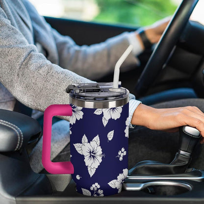 Leakproof Tumbler Vacuum Sealed Car Holder Friendly For Travel Simple Minimalist White Poppy Flower Pattern Coffee Mug Light Rose Red-style-27 - Colors C