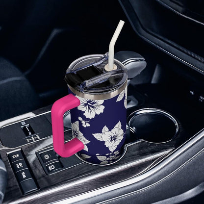 Leakproof Tumbler Vacuum Sealed Car Holder Friendly For Travel Simple Minimalist White Poppy Flower Pattern Coffee Mug Light Rose Red-style-27 - Colors C