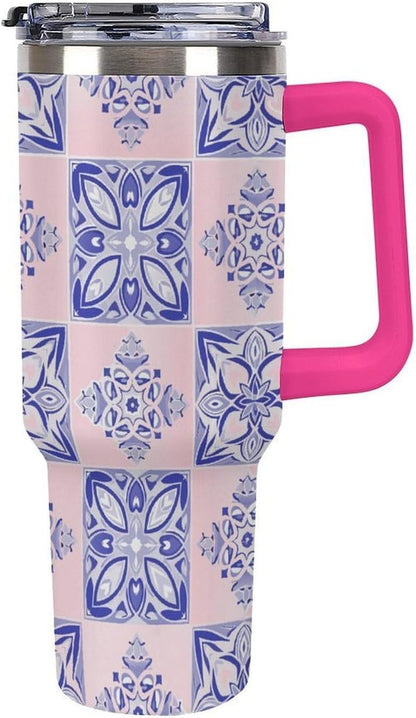 Leakproof Tumbler Vacuum Sealed Car Holder Friendly For Travel Simple Minimalist White Poppy Flower Pattern Coffee Mug Light Rose Red-style-27 - Colors C