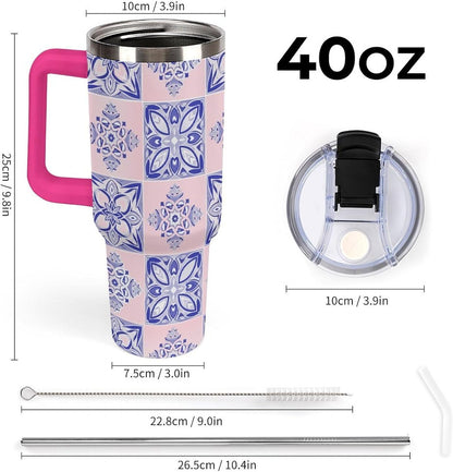 Leakproof Tumbler Vacuum Sealed Car Holder Friendly For Travel Simple Minimalist White Poppy Flower Pattern Coffee Mug Light Rose Red-style-27 - Colors C