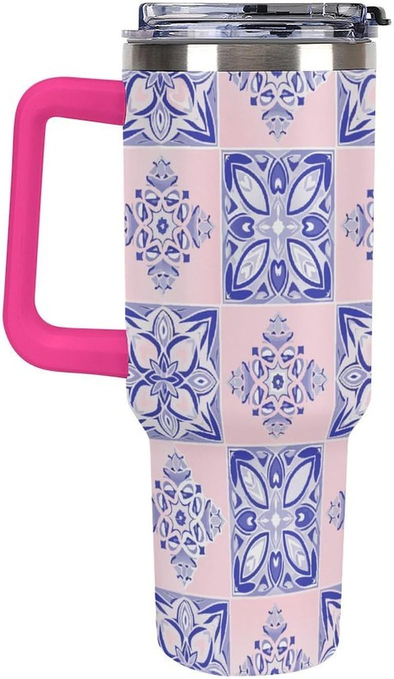 Leakproof Tumbler Vacuum Sealed Car Holder Friendly For Travel Simple Minimalist White Poppy Flower Pattern Coffee Mug Light Rose Red-style-27 - Colors C