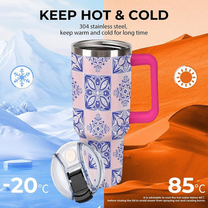 Leakproof Tumbler Vacuum Sealed Car Holder Friendly For Travel Simple Minimalist White Poppy Flower Pattern Coffee Mug Light Rose Red-style-27 - Colors C