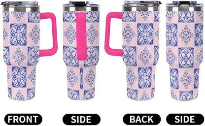 Leakproof Tumbler Vacuum Sealed Car Holder Friendly For Travel Simple Minimalist White Poppy Flower Pattern Coffee Mug Light Rose Red-style-27 - Colors C