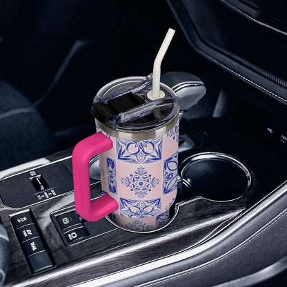 Leakproof Tumbler Vacuum Sealed Car Holder Friendly For Travel Simple Minimalist White Poppy Flower Pattern Coffee Mug Light Rose Red-style-27 - Colors C